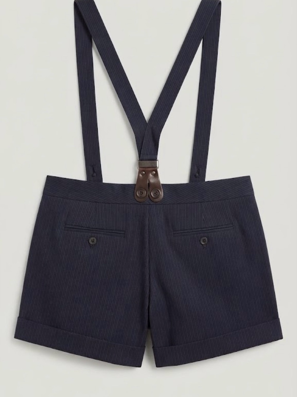 Club Monaco Men's Navy Pinstripe Shorts with Suspenders - Picture 2 of 4